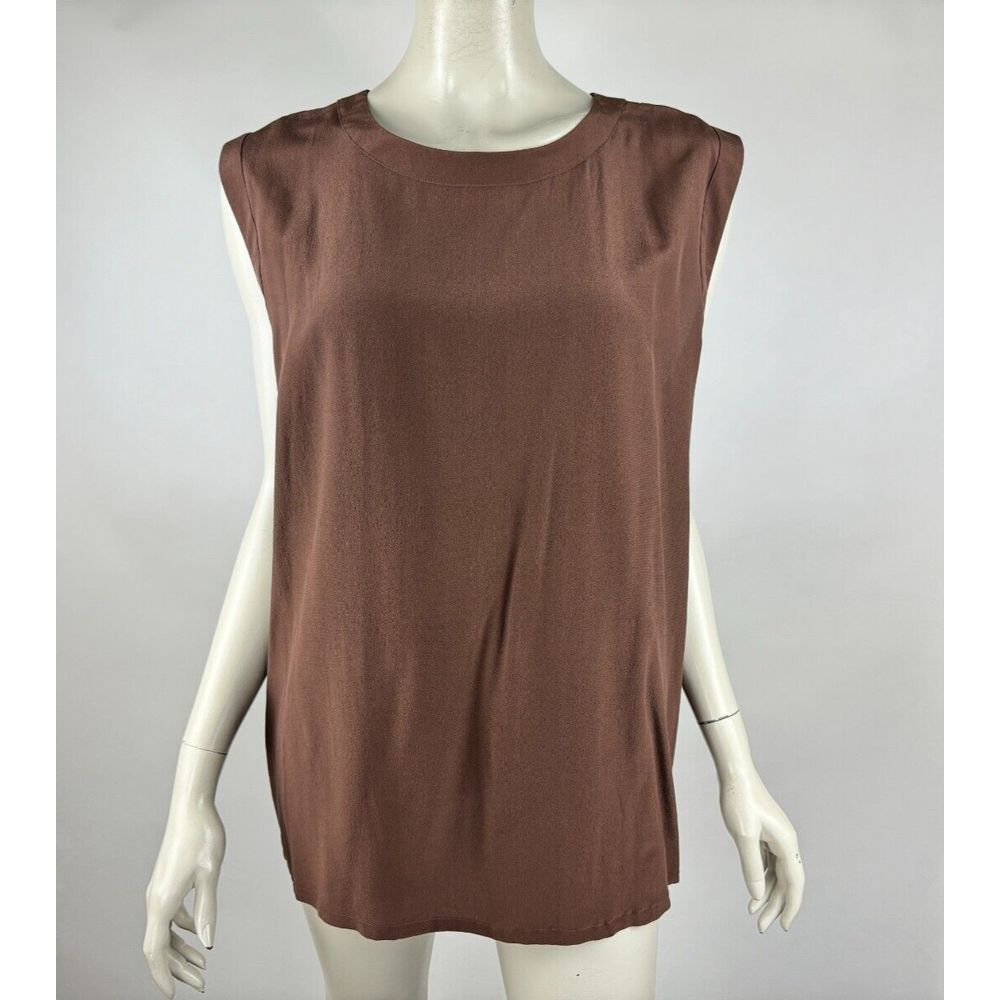 Casual Corner Washable Silk Sleeveless Top Women 1X NWT Round Neck Blouse Brown